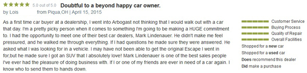 Doubtful to beyond happy review Happy Car Owner writes review of Dave Arbogast